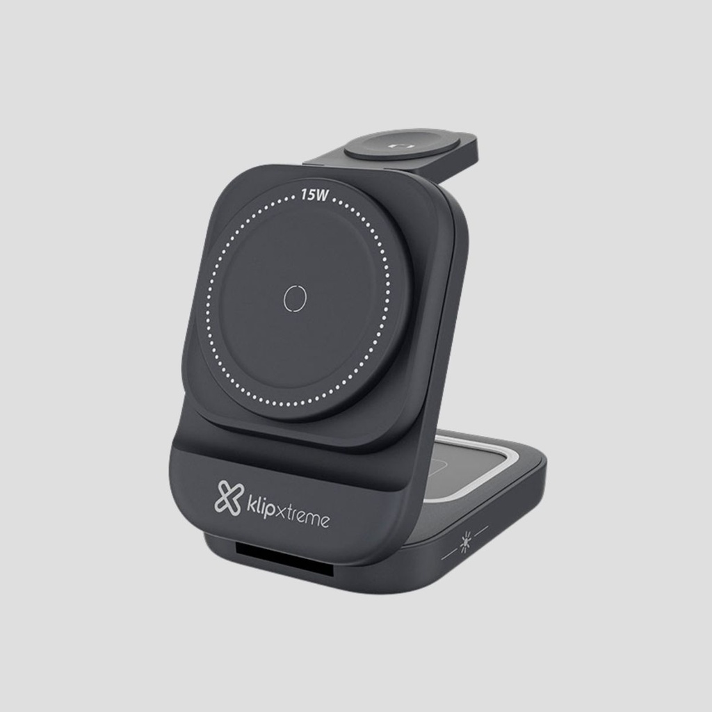 Klip Xtreme KDC-150 - Charging stand / battery charger - 15 Watt - 24 pin USB-C - Cellular phone / Wireless earbuds / Apple AirPods / Apple Watch - Wireless - Para Smartphones