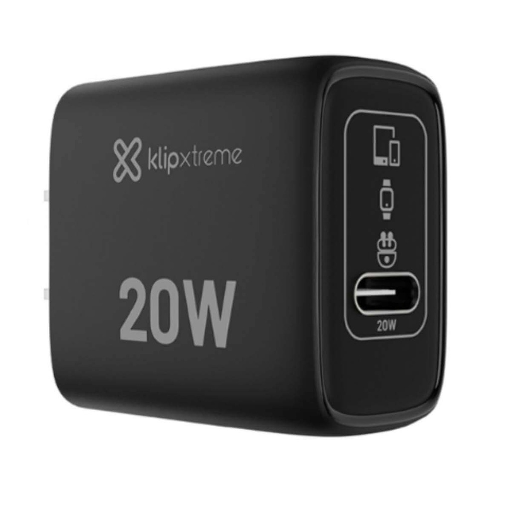 Klip Xtreme - Power converter / charger - 20 Watt - 24 pin USB-C - Cellular phone / Tablet - Wall - Para Smartphones, tablets, small devices