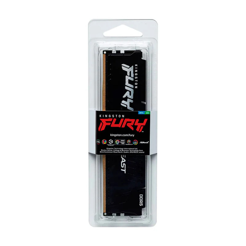 Memoria RAM Kingston Fury Beast Black DDR5- módulo - 32 GB - DIMM de 288 contactos - 5200 MHz / PC5-41600 - CL40 - 1.25 V - sin búfer - on-die ECC