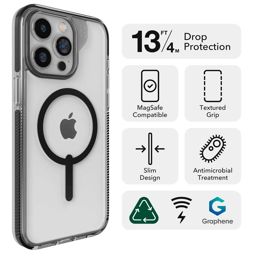 Estuche Zagg Santa Cruz Snap Apple iPhone 15 Pro - MagSafe - negro, transparente