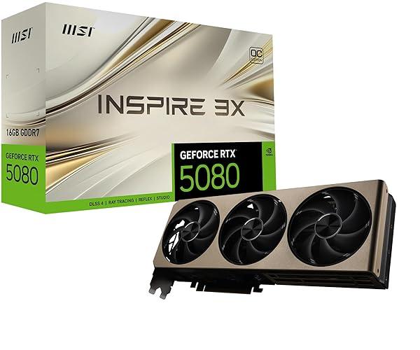 Tarjeta gráfica MSI - Gaming RTX 5080 16G Inspire 3X OC (16 GB GDDR7, 256 bits, frecuencia de reloj extrema (MHz por determinar), DisplayPort x 3 2.1a, HDMI 2.1b, arquitectura NVIDIA Blackwell)