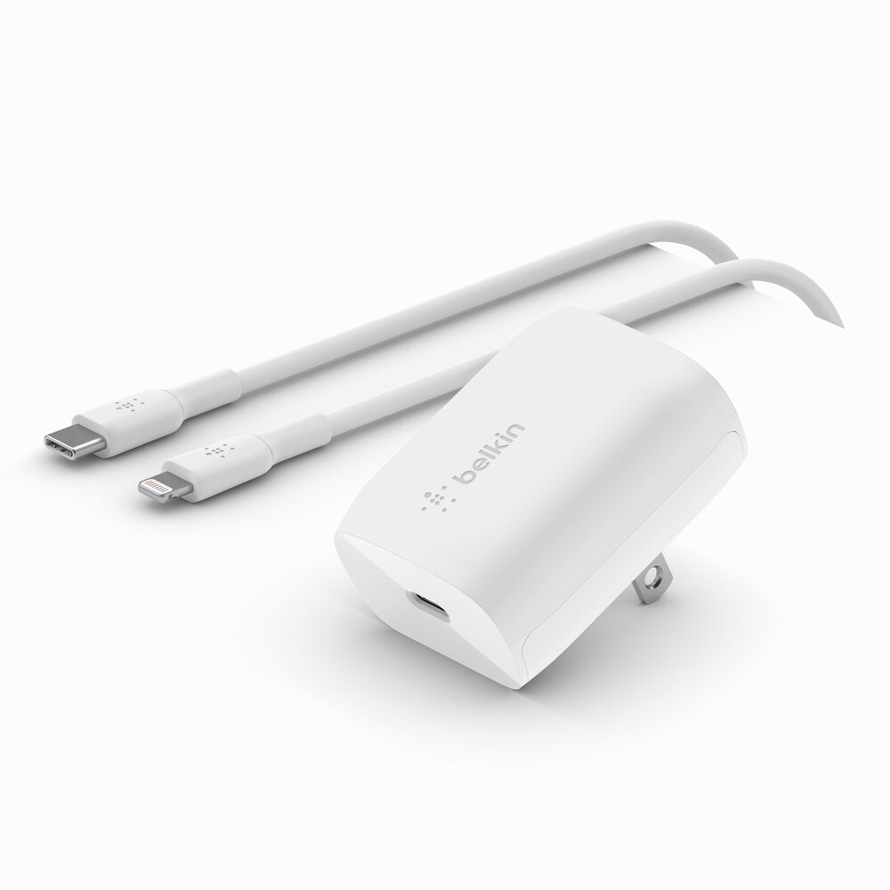 Belkin - Adaptador de corriente - tecnología PPS - 20 vatios - 3 A - Suministro de energía 3.1, Fast Charge (24 pin USB-C) - blanco - para Apple iPhone 14, 14 Plus, 14 Pro, 14 Pro Max