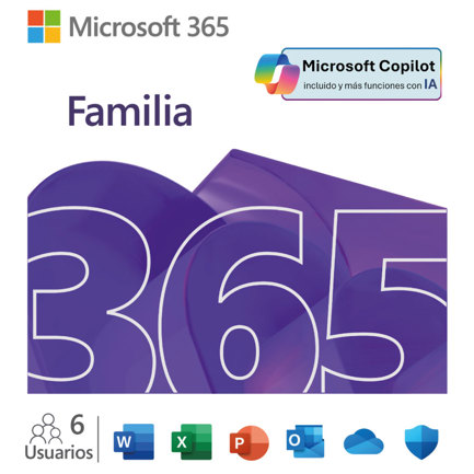 Licencia de Microsoft 365 - Familia 12 Meses - 1 a 6 usuarios -ESD Compatible con Windows / MacOS / iOS / Android