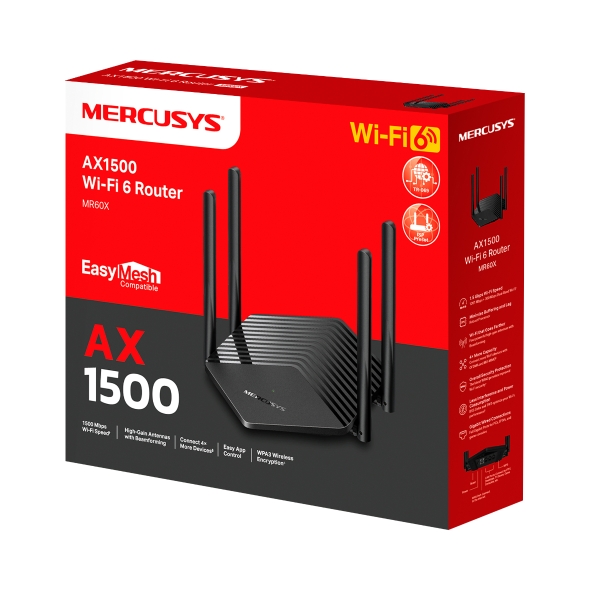 Mercusys MR60X V2 - Enrutador inalámbrico conmutador de 2 puertos - 1GbE - Wi-Fi 6 - Doble banda