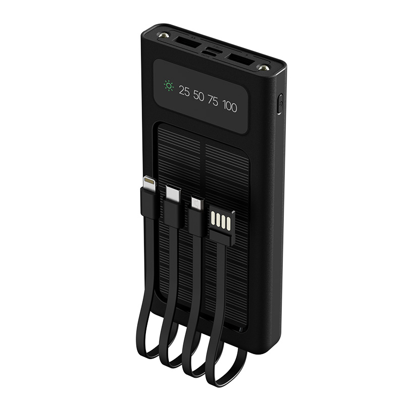Xtech XPB-100 - Solar Power Bank - 24 pin USB-C / 4 pin USB Type A / 5 pin Micro-USB Type A - 24 pin USB-C / 4 pin USB Type A / 5 pin Micro-USB Type A - Lithium ion polymer - Para Universal - built-in charg cables10,000mAh