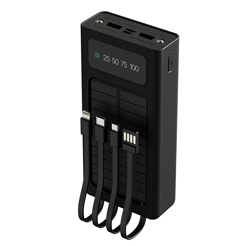 Xtech XPB-200 - Solar Power Bank - 24 pin USB-C / 4 pin USB Type A / 5 pin Micro-USB Type A - 24 pin USB-C / 4 pin USB Type A / 5 pin Micro-USB Type A - Lithium ion polymer - Para Universal - built-in charg cables20,000mAh