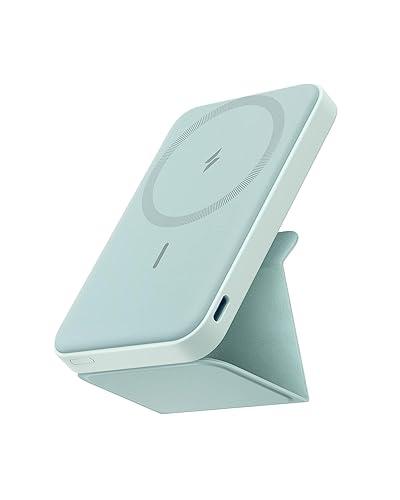 cargador portátil inalambrico Anker - magnético plegable de 5000 mAh con soporte y puerto USB-C (lateral), compatible con Magsafe para iPhone 16/15/14/13 - Color verde - Tamaño: 4,13 x 2,64 x 0,51 pulgadas
