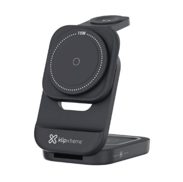 Soporte de carga inalámbrica para carro Klip Xtreme - 15 Watt - USB-C de 24 pines - Teléfono celular / Auriculares inalámbricos / Apple AirPods / Apple Watch - Inalámbrico - Para Smartphones - Velcro plegable