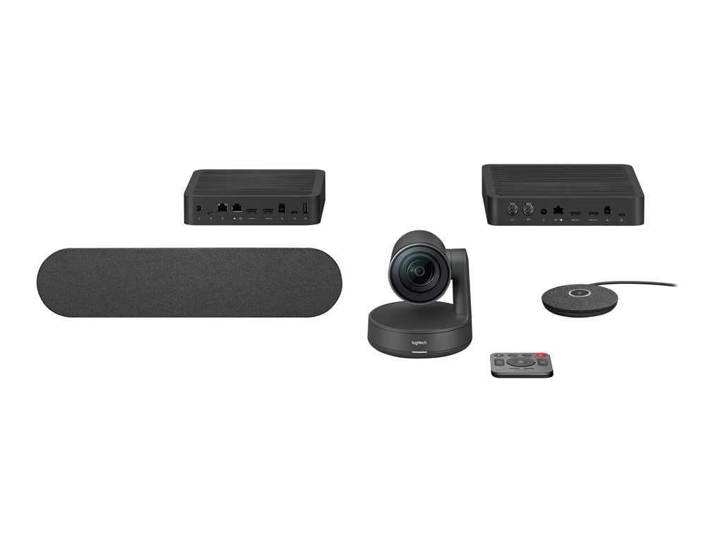 Sistema de videoconferencia Logitech Rally Ultra-HD con control de cámara automático, tecnología RightSense.