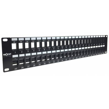 Tablero de conexiones Nexxt instalab le en bastidor - negro, RAL 9005 - 2U - 19" - 48 puertos