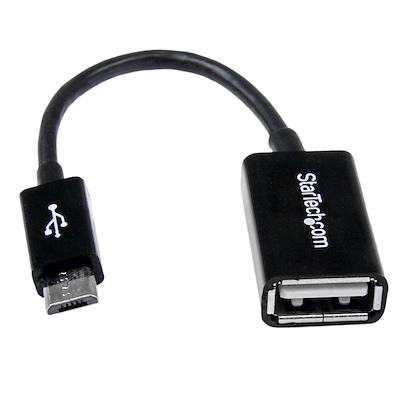 Cable Adaptador de 12cm Micro USB Macho a USB A Hembra OTG para Tablets Smartphones Teléfonos Inteligentes - StarTech.com Negro - Adaptador USB - USB (H) a Micro-USB tipo B (M) - USB 2.0 OTG - 12.7 cm - negro - para P/N: ST4300U3C1, ST4300U3C1B