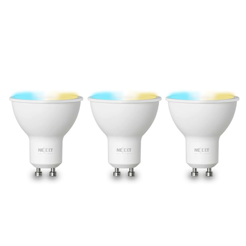 Bombillo de luz blanca Nexxt Solutions Connectivity, Light Bulb - GU10 CCT 110V 3PK, Conexión Wi-Fi, Compatible con Amazon Alexa