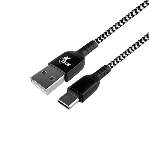 Cable USB Xtech - 4 pin USB Type A - 24 pin USB-C - 1.8 m - Black &amp; white - Braided-XTC-511