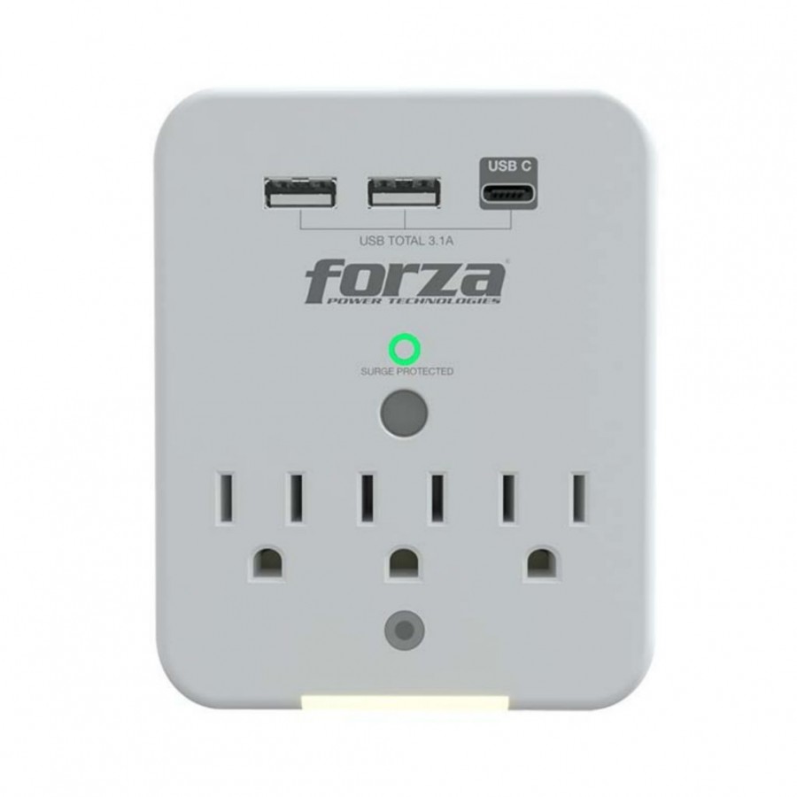 Forza - Surge protector - Wall Tap - AC 110 V - 6 Tomas de Corriente - 3-NEMA 2-USBA 1-USBC