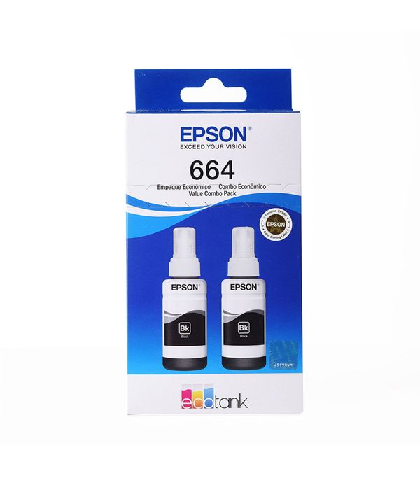 Botellas de Tinta Epson Negro DUO (T664 ) de 70ml C/U. Para L110 / L120/ L121/L200 / L210 / L220 / L300/L310 /L350 / L355 / L365 / L375 / L380 / L395 / L396 / L455 / L475 / L495 / L555 / L565 / L575 / L1300