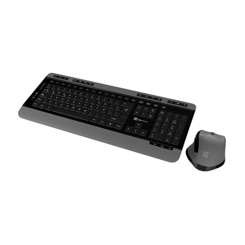 Combo de teclado y mouse Klip Xtreme - Inalámbrico - 2.4 GHz - Negro y Gris - español Ergonomico