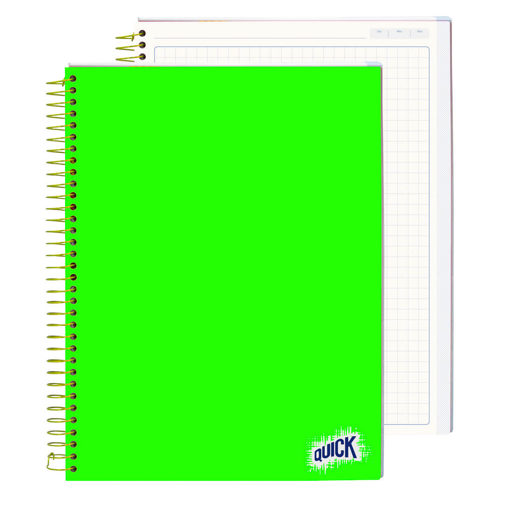 CUADERNO C/ESPIRAL QUICK 200H. FLEX. CUADROS PLANNER NEON (40)