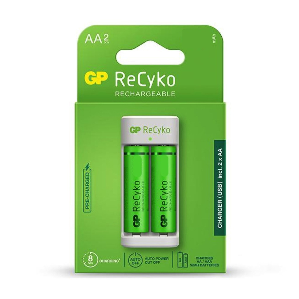 BATERIAS RECARGABLES GP 2 AA 1300MAH + CARGADOR P/BATERIAS AAA/AA GP