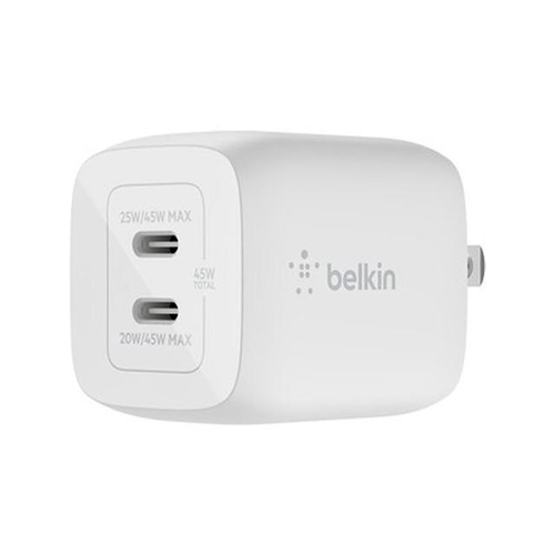 Cargador de pared Belkin BOOST CHARGE PRO Carga rápida, 2 x USB-C 45 vatios Color blanco