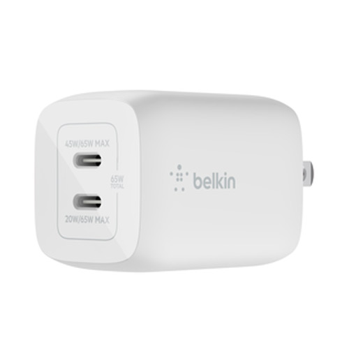 Belkin BOOST CHARGE PRO - Adaptador de corriente - tecnología PPS y GaN - 65 vatios - 3.25 A - Fast Charge, PD 3.0 - 2 conectores de salida (2 USB-C) - blanco - para Apple iPhone 12, 13, 14; Google Pixel 5, Pixel 6; Samsung Galaxy S21, S21 5G, S21+ 5G