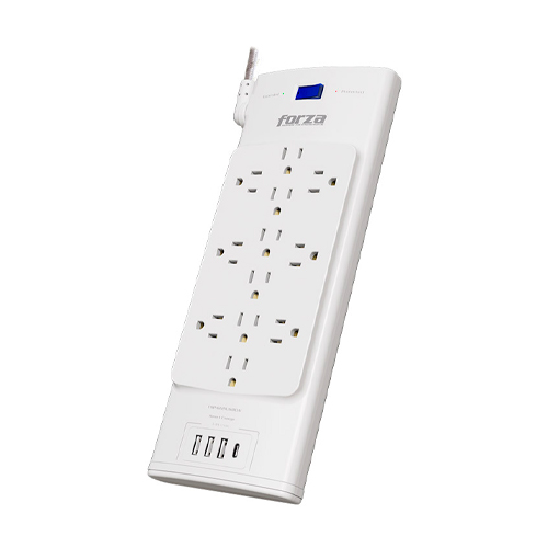 Regleta Forza Modelo FSP-1221USBCW Con 12 Tomas 1 Puerto USB-C 3 Puertos USB-A Color Blanco Capacidad De 2700 Joules.