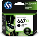 Tinta HP Negra (667XL) Deskjet Ink Advantage 1200/2300/2375/2700/2775/4100/6000/6400/6475