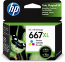Tinta HP Color (667XL) Deskjet Ink Advantage 1200/2300/2375/2700/2775/4100/6000/6400/6475
