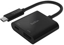 Belkin USB-C to HDMI + Charge Adapter - Conversor de interfaz de vídeo - USB-C (M) a HDMI, USB-C (solo alimentación) (H) - negro - compatibilidad con 4K, USB Power Delivery (60W)