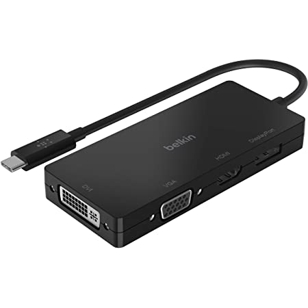 [AVC003btBK] Multipuerto Belkin - Video adapter - USB-C (M) a HD-15 (VGA), DVI-I, HDMI, DisplayPort (H) - negro - compatibilidad con 4K