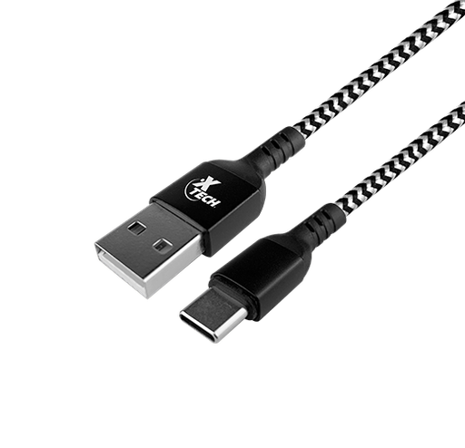 [XTC-511] Cable USB Xtech - 4 pin USB Type A - 24 pin USB-C - 1.8 m - Black &amp; white - Braided-XTC-511