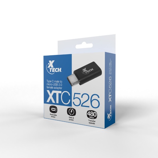 [XTC-526] Adaptador US  Xtech - USB Type C - Micro-USB Type B - Black - XTC-526