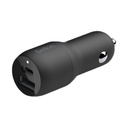 Cargador para carro Belkin Dual 37 vatios PD 3.0 2 conectores de salida (USB, USB-C) Color negro